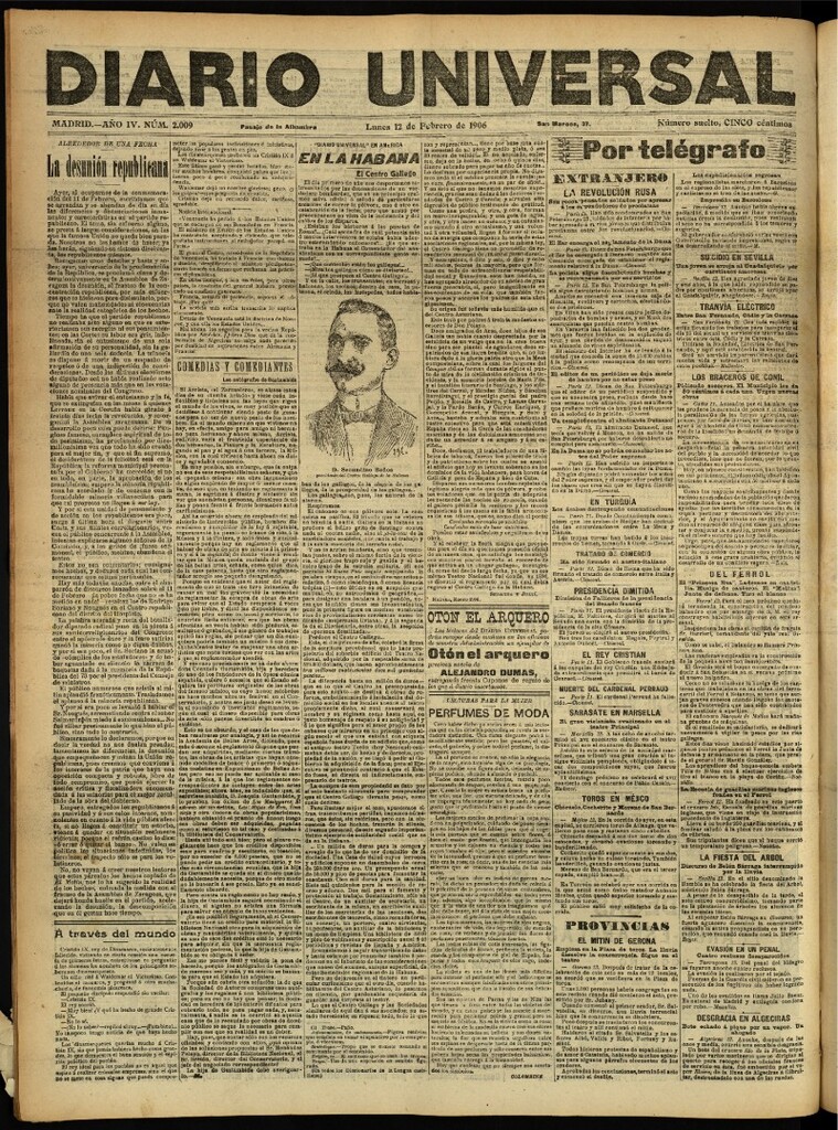 Miniatura de Diario Universal del 12 de febrero de 1906, edición de noche