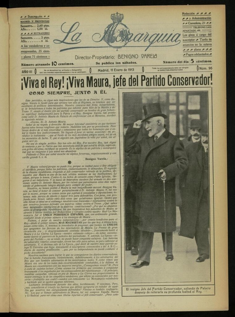 Miniatura de La Monarquía del 11 de enero de 1913, nº 96