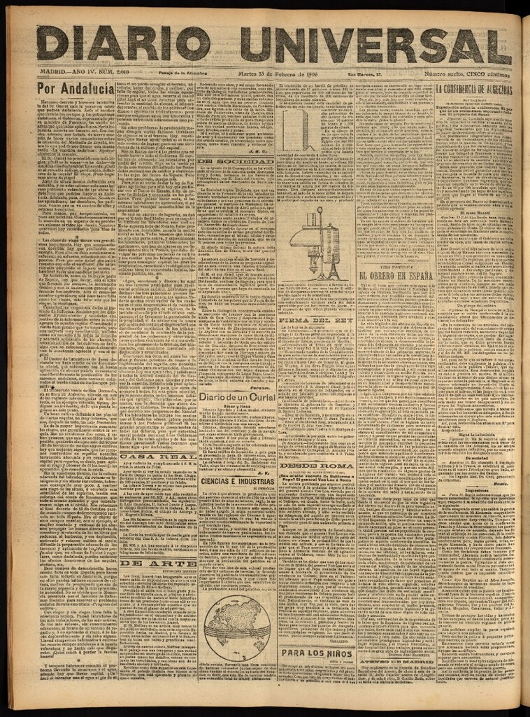 Miniatura de Diario Universal del 13 de febrero de 1906, edición de tarde