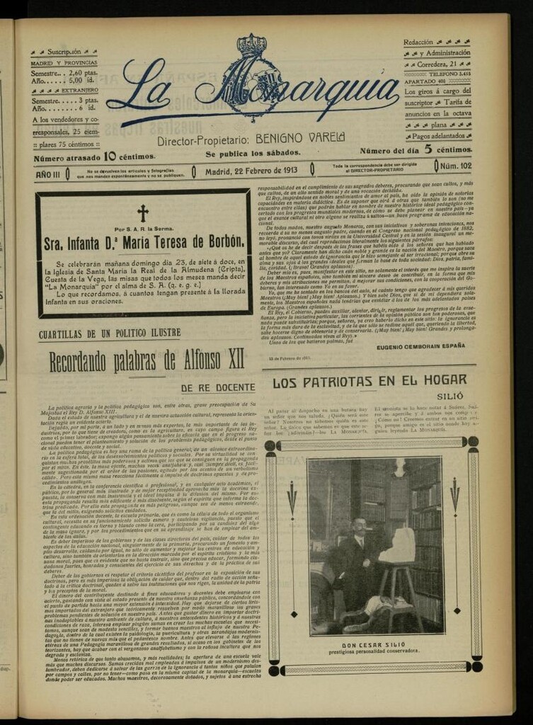 Miniatura de La Monarquía del 22 de febrero de 1913, nº 102