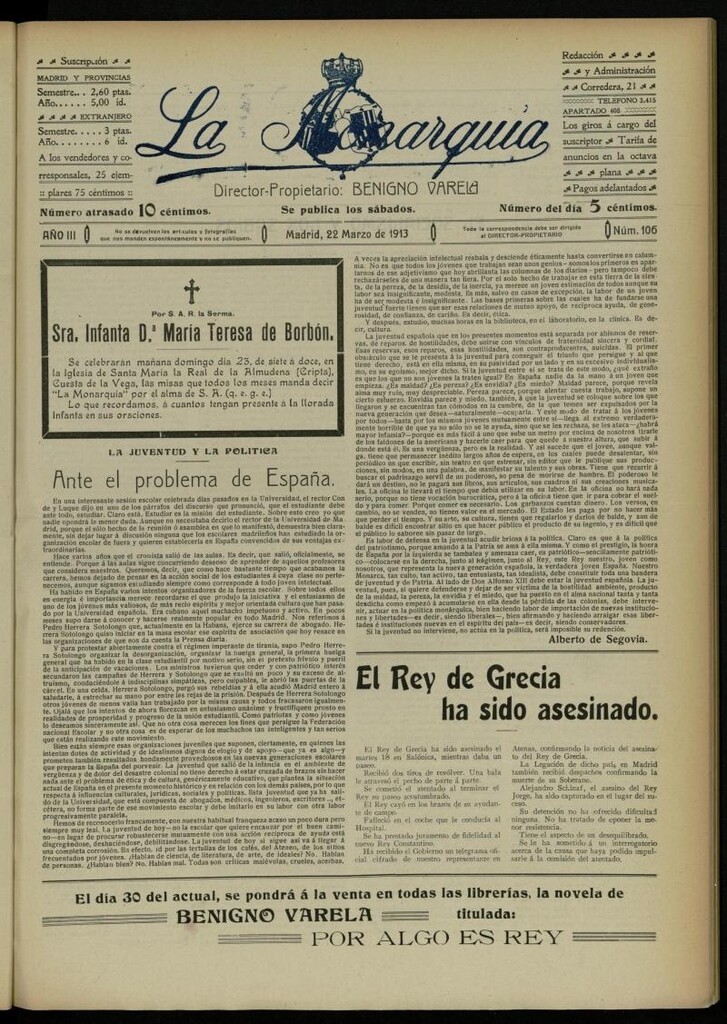 Miniatura de La Monarquía del 22 de marzo de 1913, nº 106