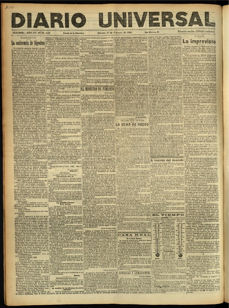 Miniatura de Diario Universal del 17 de febrero de 1906, edición de noche