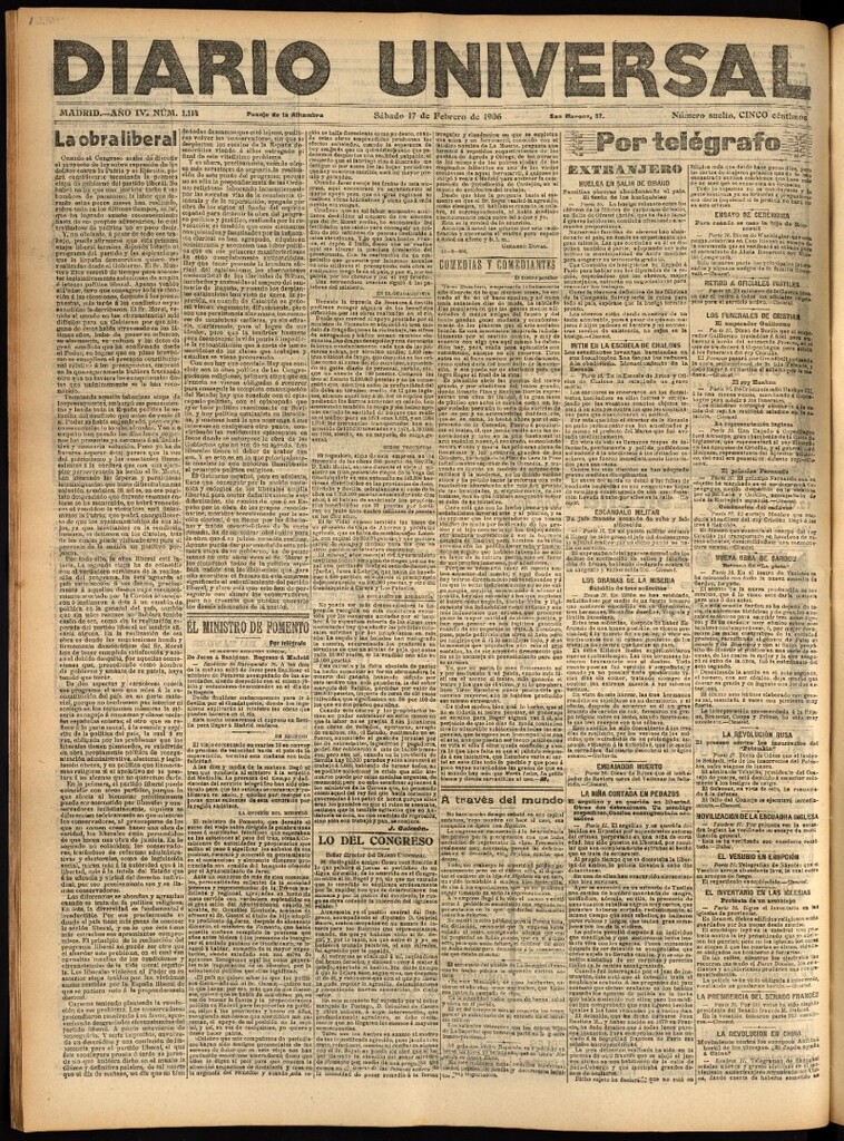 Miniatura de Diario Universal del 17 de febrero de 1906, edición de tarde