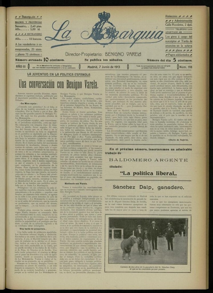 Miniatura de La Monarquía del 7 de junio de 1913, nº 118