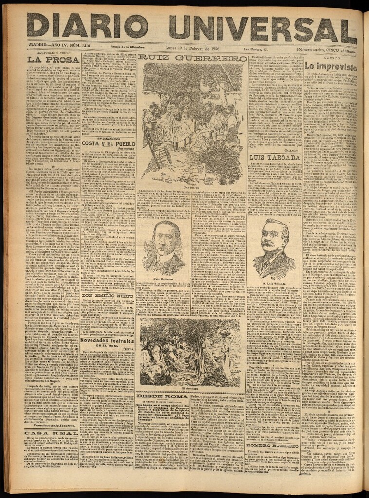 Miniatura de Diario Universal del 19 de febrero de 1906, edición de tarde