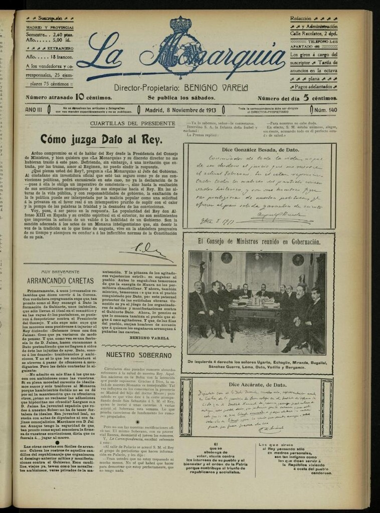 Miniatura de La Monarquía del 8 de noviembre de 1913, nº 140