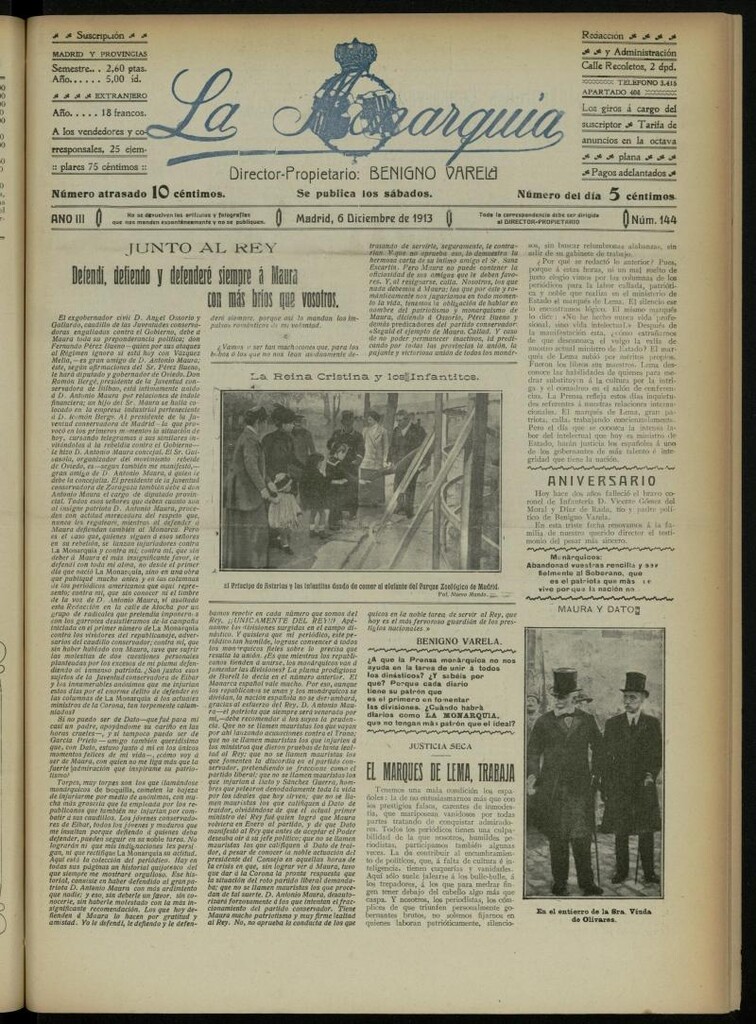 Miniatura de La Monarquía del 6 de diciembre de 1913, nº 144