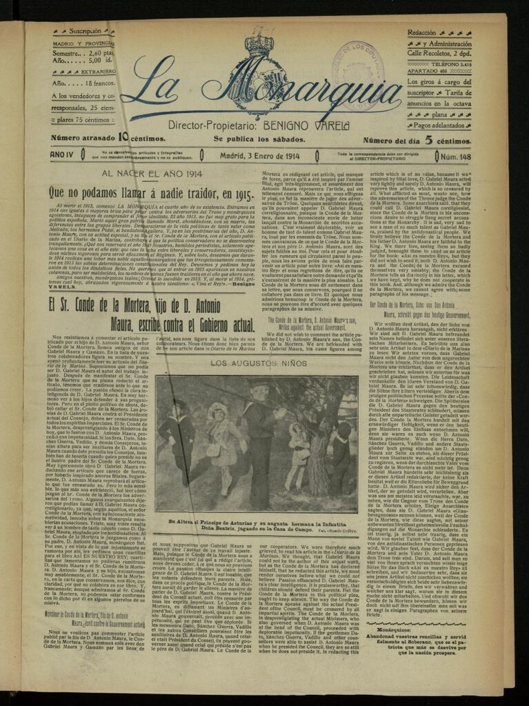 Miniatura de La Monarquía del 3 de enero de 1914, nº148