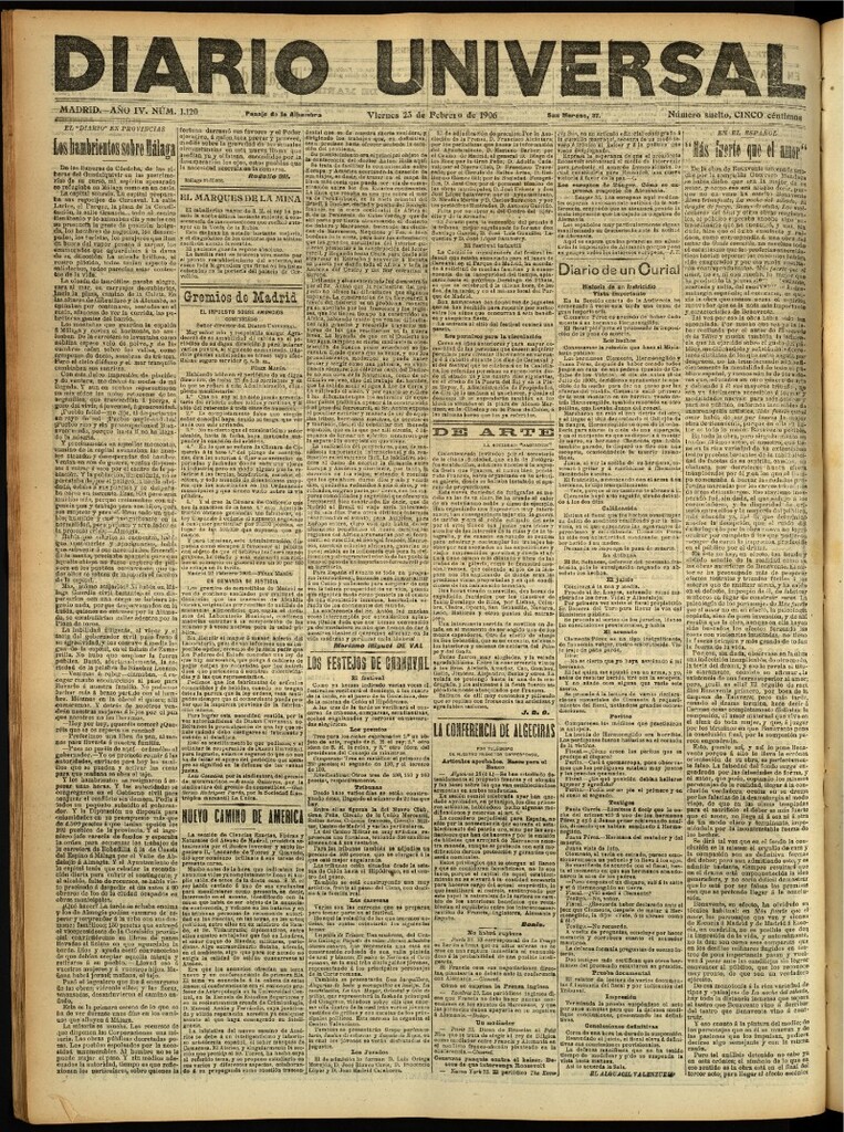 Miniatura de Diario Universal del 23 de febrero de 1906, edición de noche