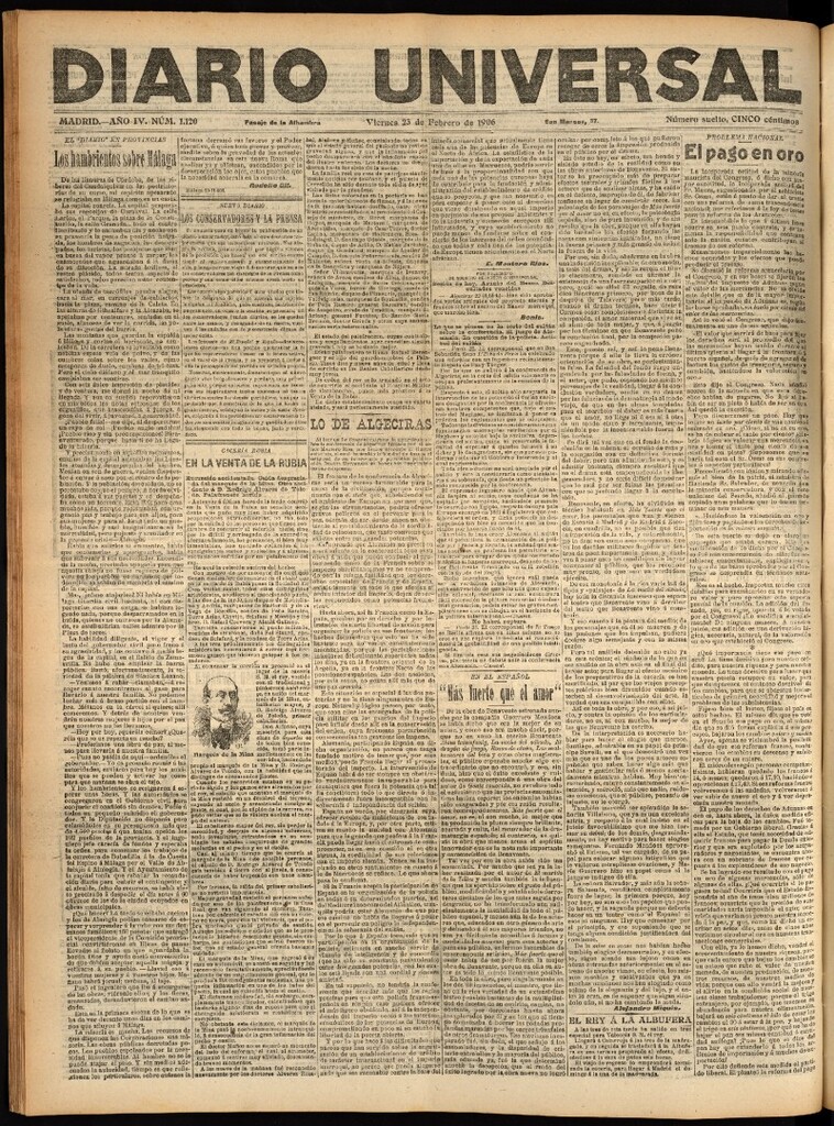 Miniatura de Diario Universal del 23 de febrero de 1906, edición de tarde