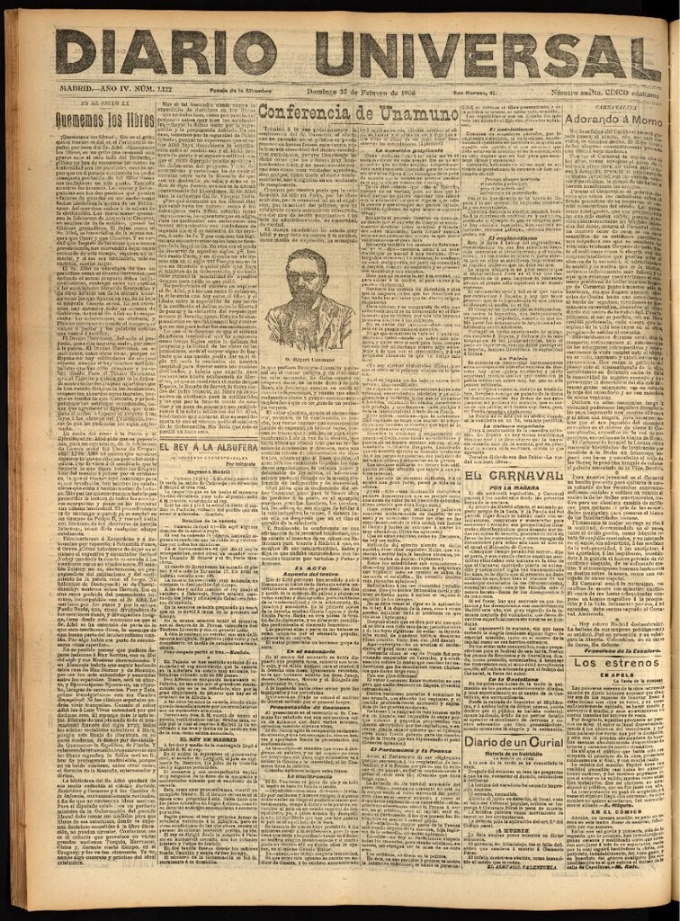 Miniatura de Diario Universal del 25 de febrero de 1906, edición de tarde
