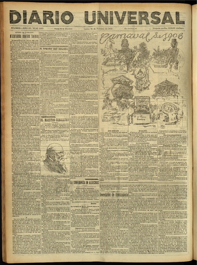 Miniatura de Diario Universal del 26 de febrero de 1906, edición de noche