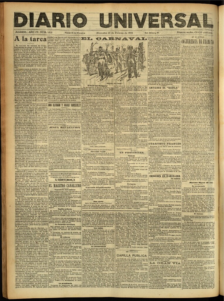 Miniatura de Diario Universal del 28 de febrero de 1906, edición de noche