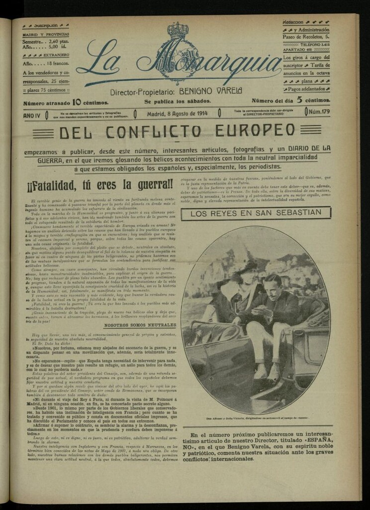 Miniatura de La Monarquía del 8 de agosto de 1914, nº 179