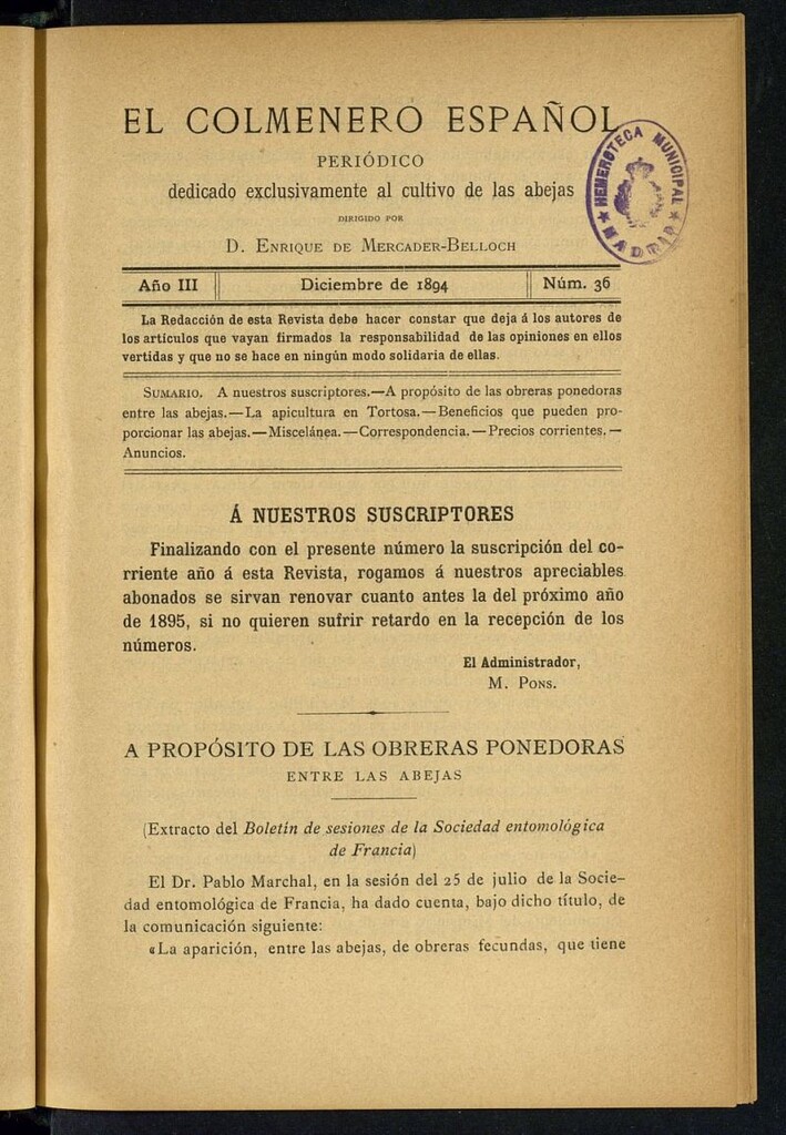 Miniatura de El Colmenero Español de diciembre de 1894