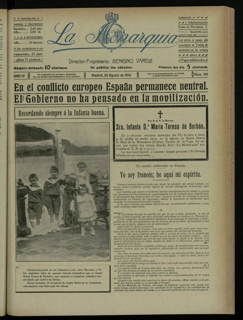 Miniatura de La Monarquía del 22 de agosto de 1914, nº 181
