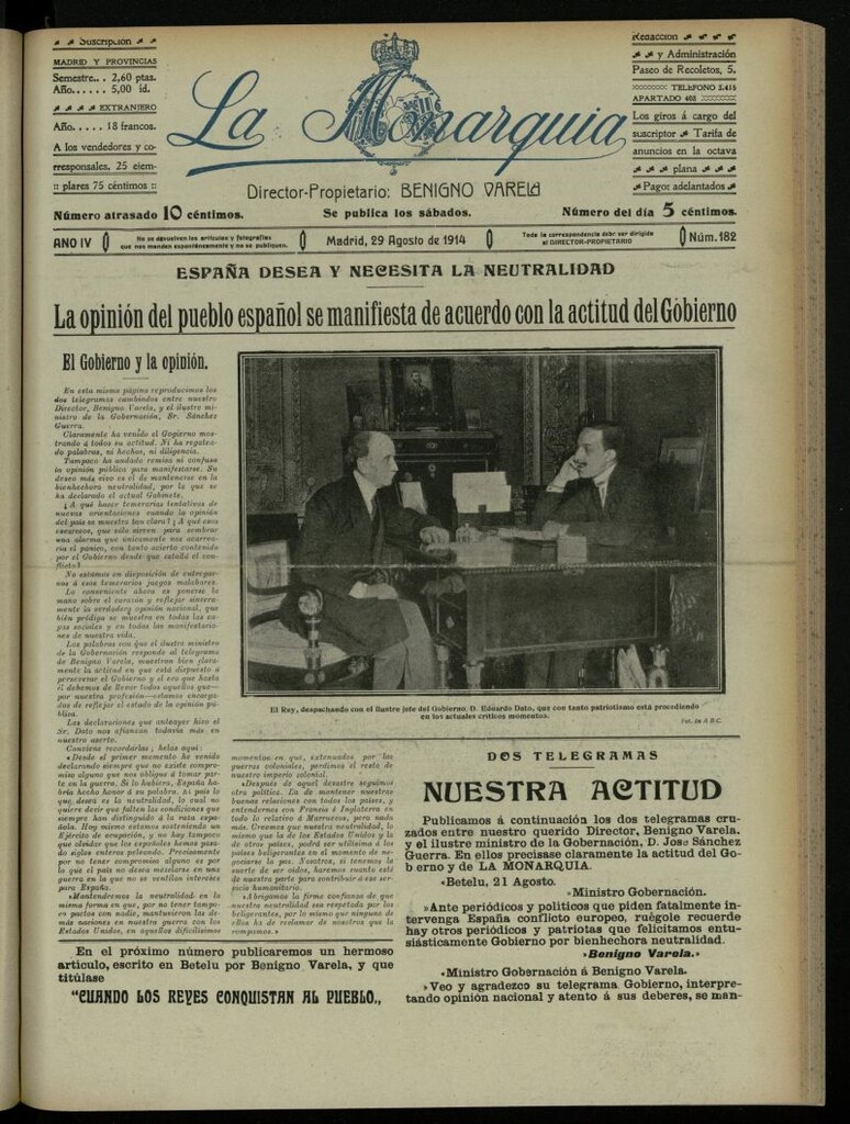Miniatura de La Monarquía del 29 de agosto de 1914, nº 182