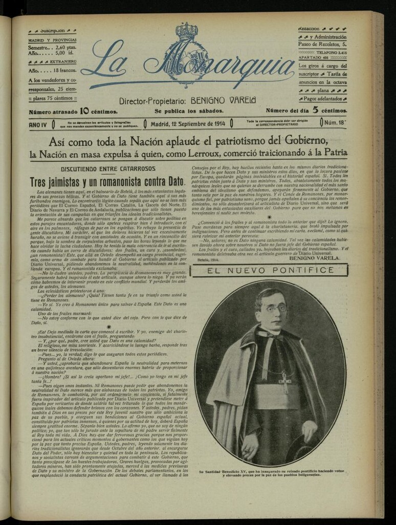 Miniatura de La Monarquía del 12 de septiembre de 1914, nº 184