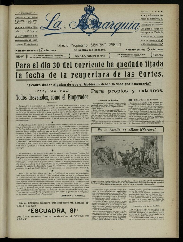 Miniatura de La Monarquía del 17 de octubre de 1914, nº 189