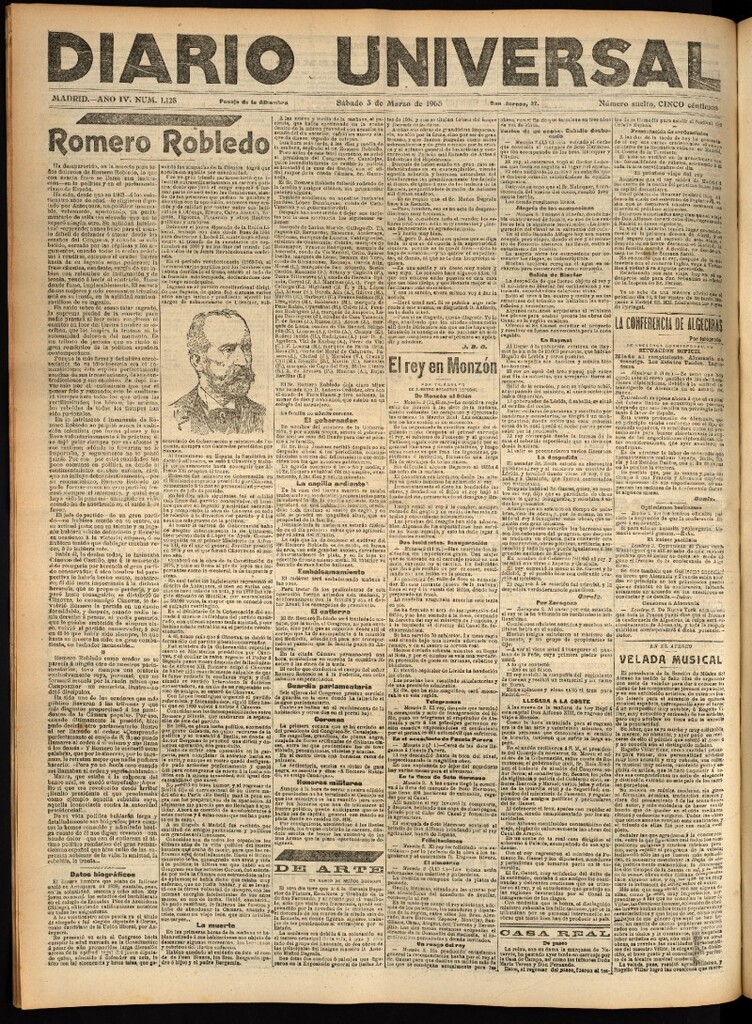 Miniatura de Diario Universal del 3 de marzo de 1906, edición de tarde