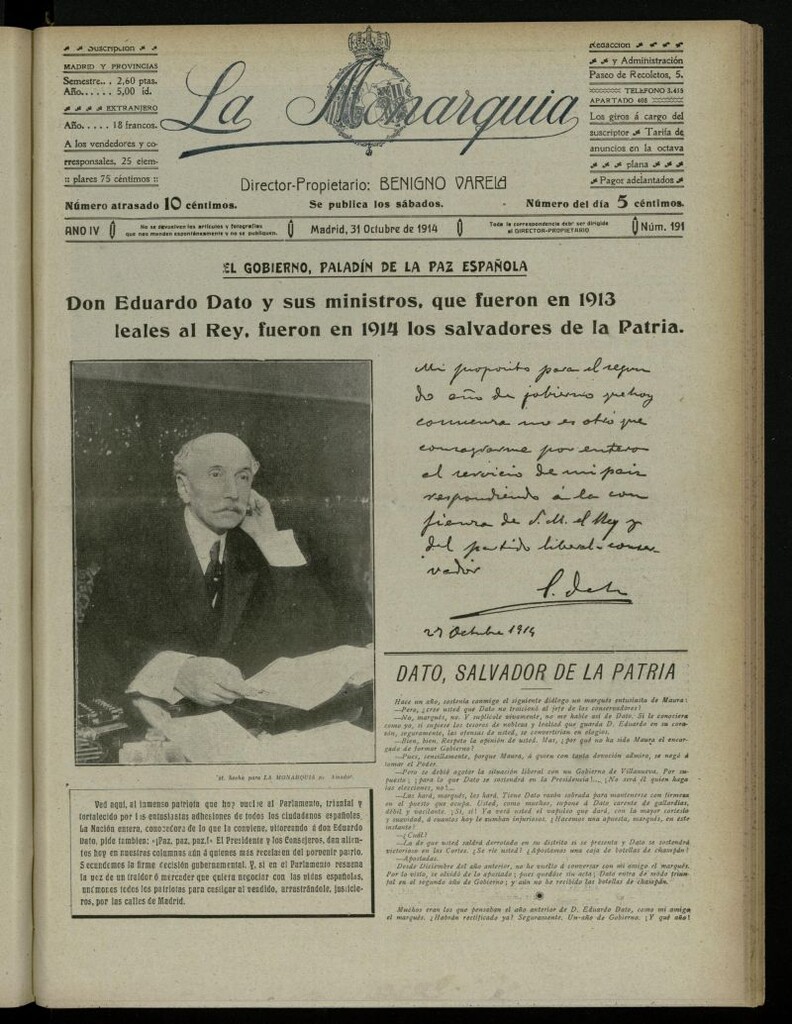 Miniatura de La Monarquía del 31 de octubre de 1914, nº 191