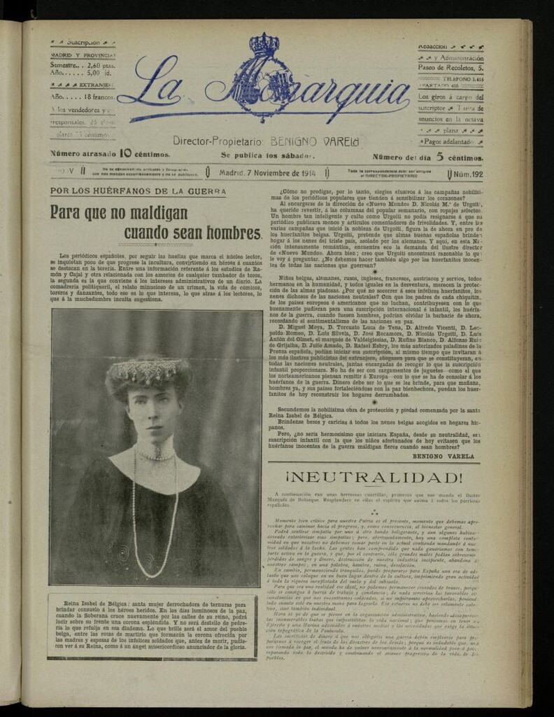 Miniatura de La Monarquía del 7 de noviembre de 1914, nº 192