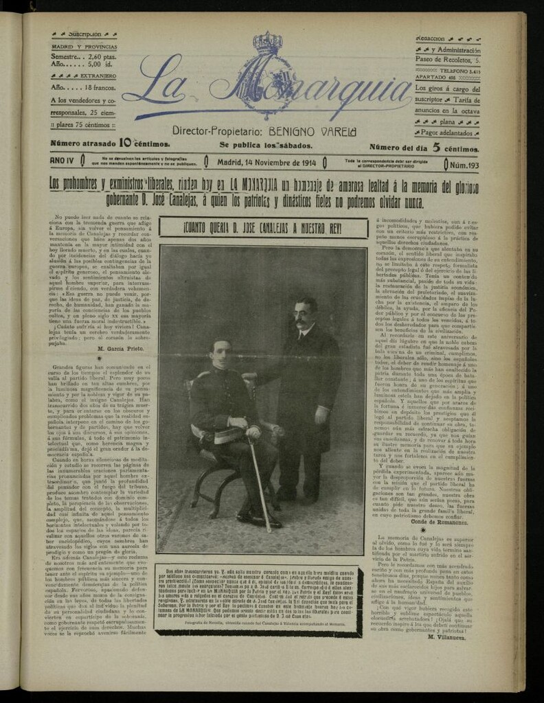 Miniatura de La Monarquía del 14 de noviembre de 1914, nº 193