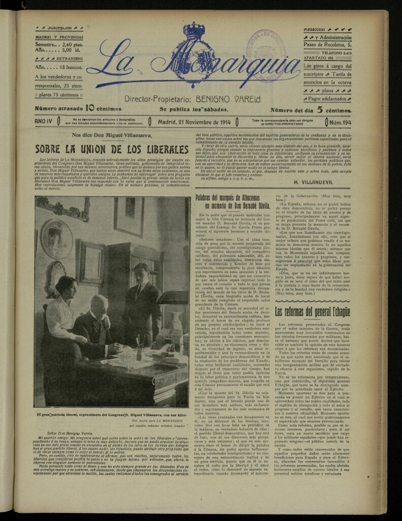 Miniatura de La Monarquía del 21 de noviembre de 1914, nº 194