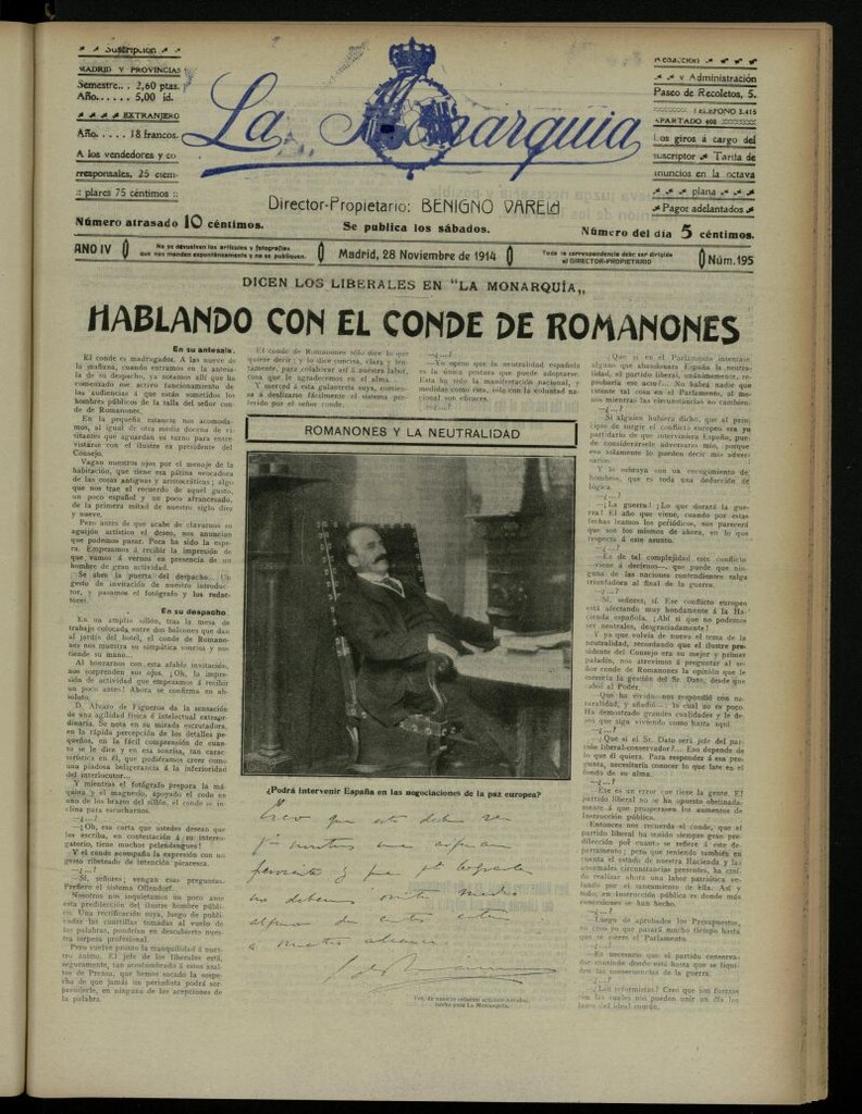 Miniatura de La Monarquía del 28 de noviembre de 1914, nº 195