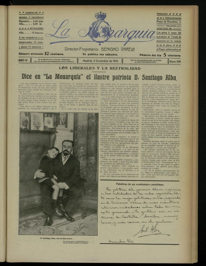 Miniatura de La Monarquía del 5 de diciembre de 1914, nº 196