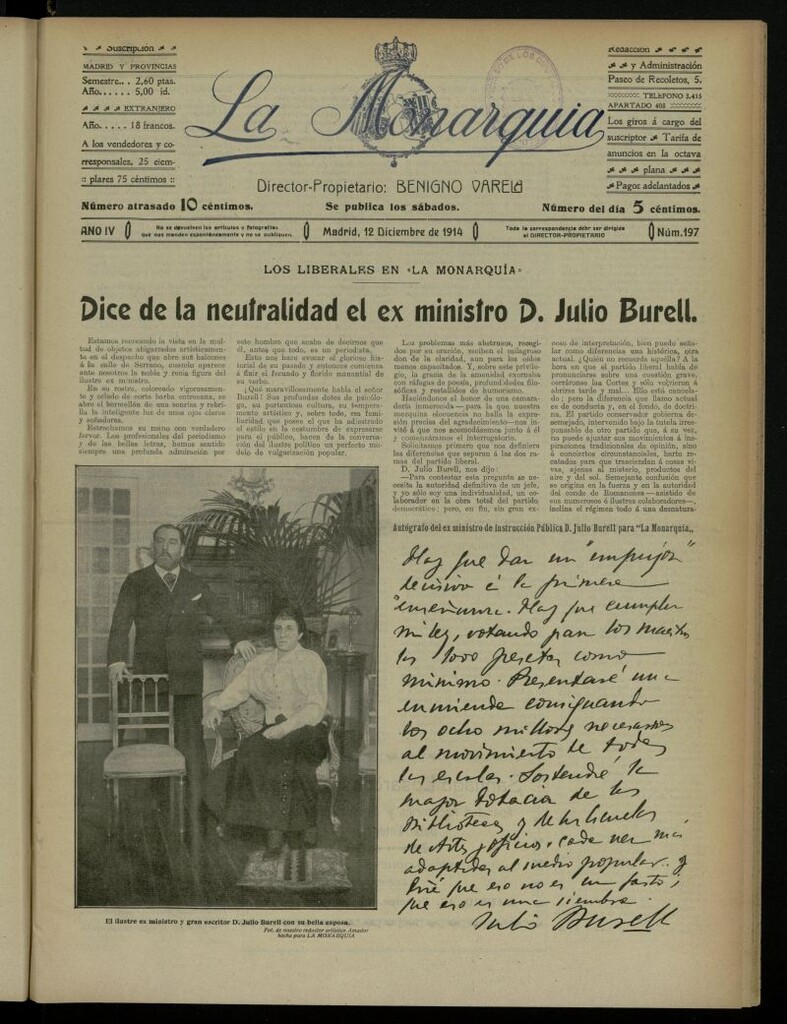 Miniatura de La Monarquía del 12 de diciembre de 1914, nº 197