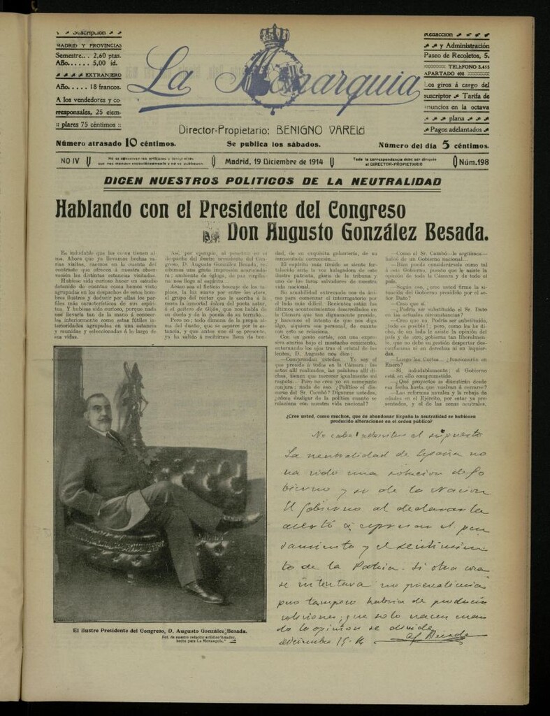 Miniatura de La Monarquía del 19 de diciembre de 1914, nº 198