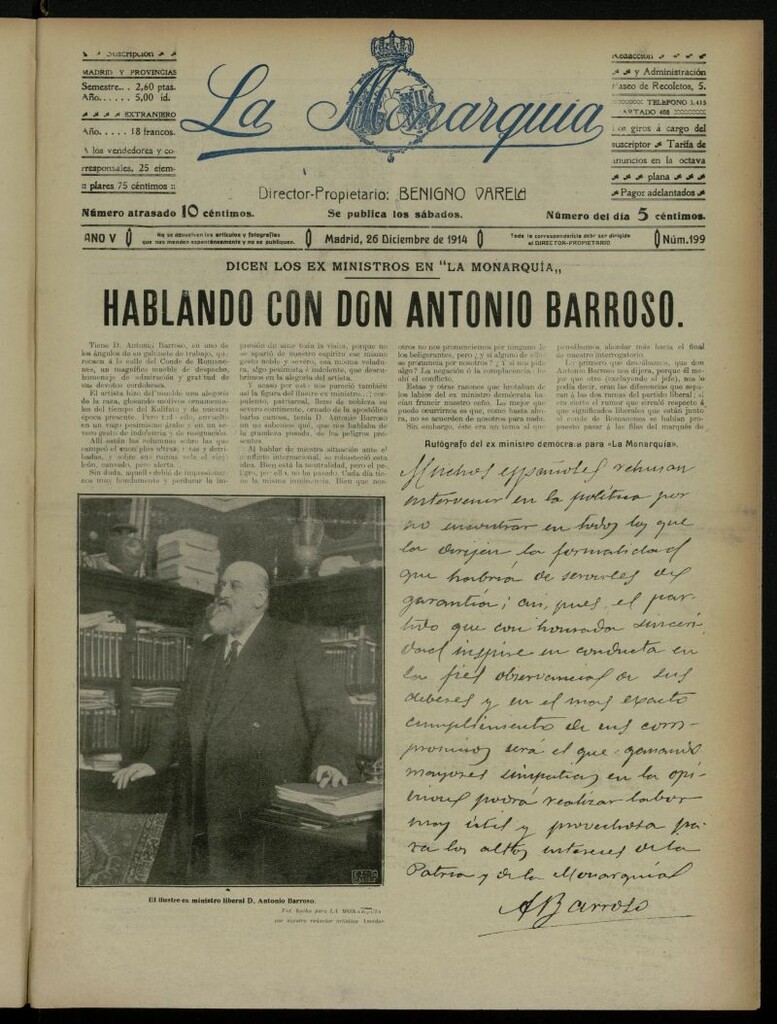 Miniatura de La Monarquía del 26 de diciembre de 1914, nº 199
