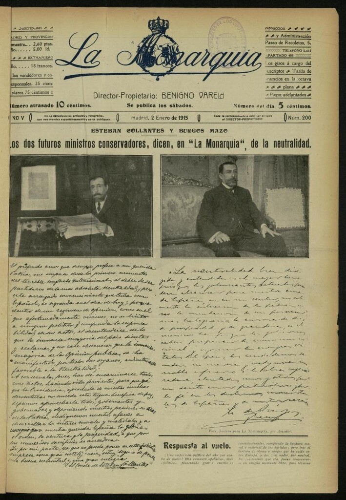 Miniatura de La Monarquía del 2 de enero de 1915, nº 200