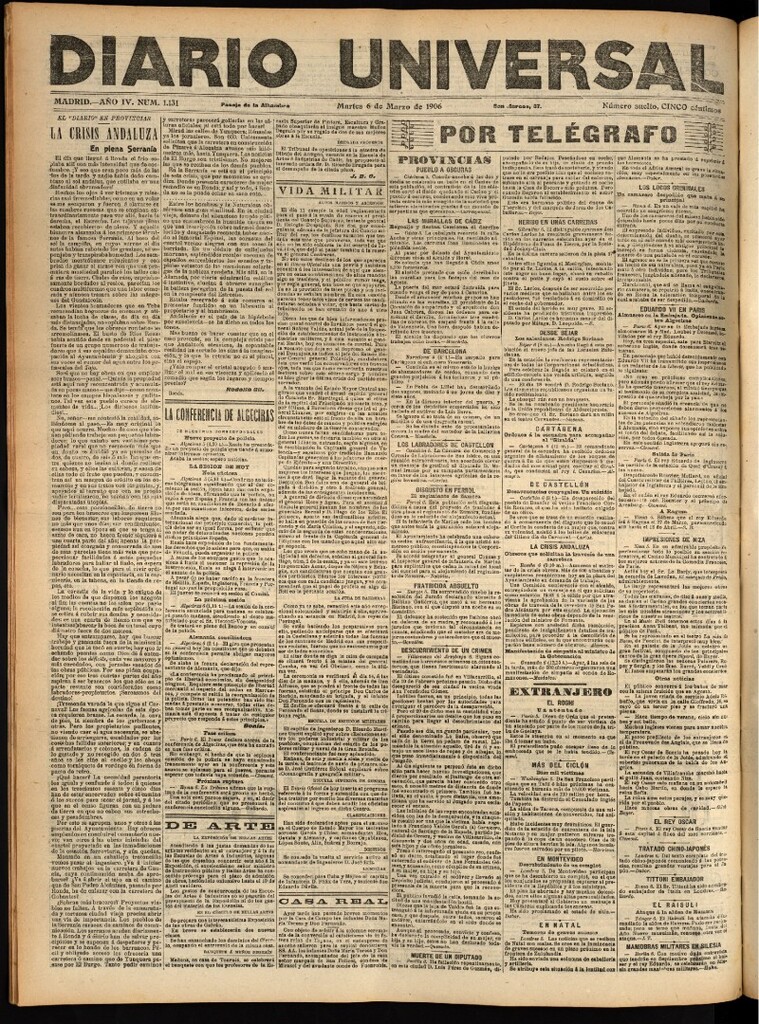 Miniatura de Diario Universal del 6 de marzo de 1906, edición de tarde