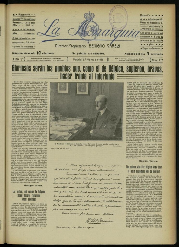 Miniatura de La Monarquía del 27 de marzo de 1915, nº 212