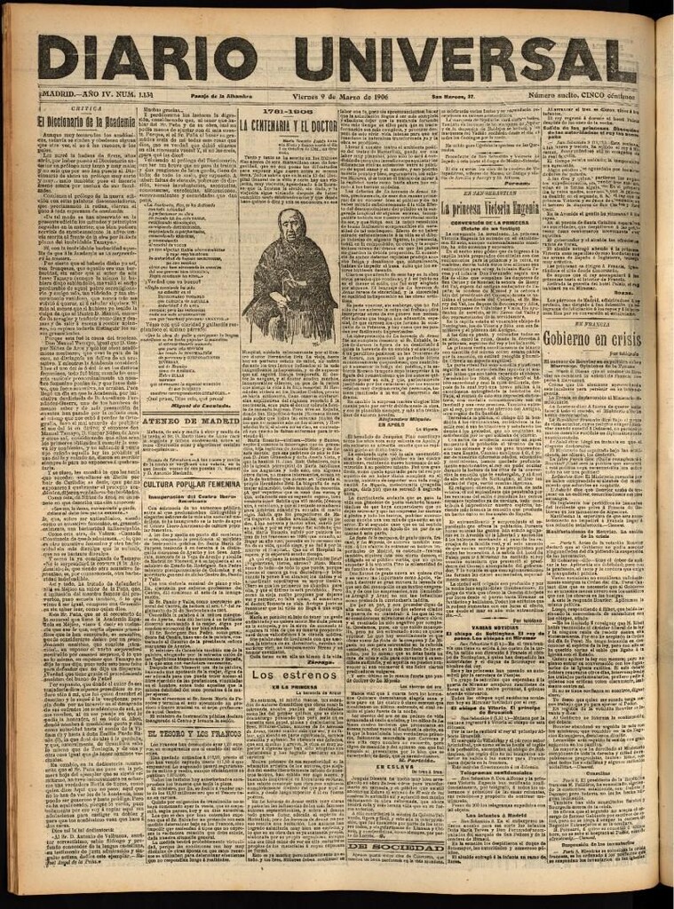 Miniatura de Diario Universal del 9 de marzo de 1906, edición de tarde