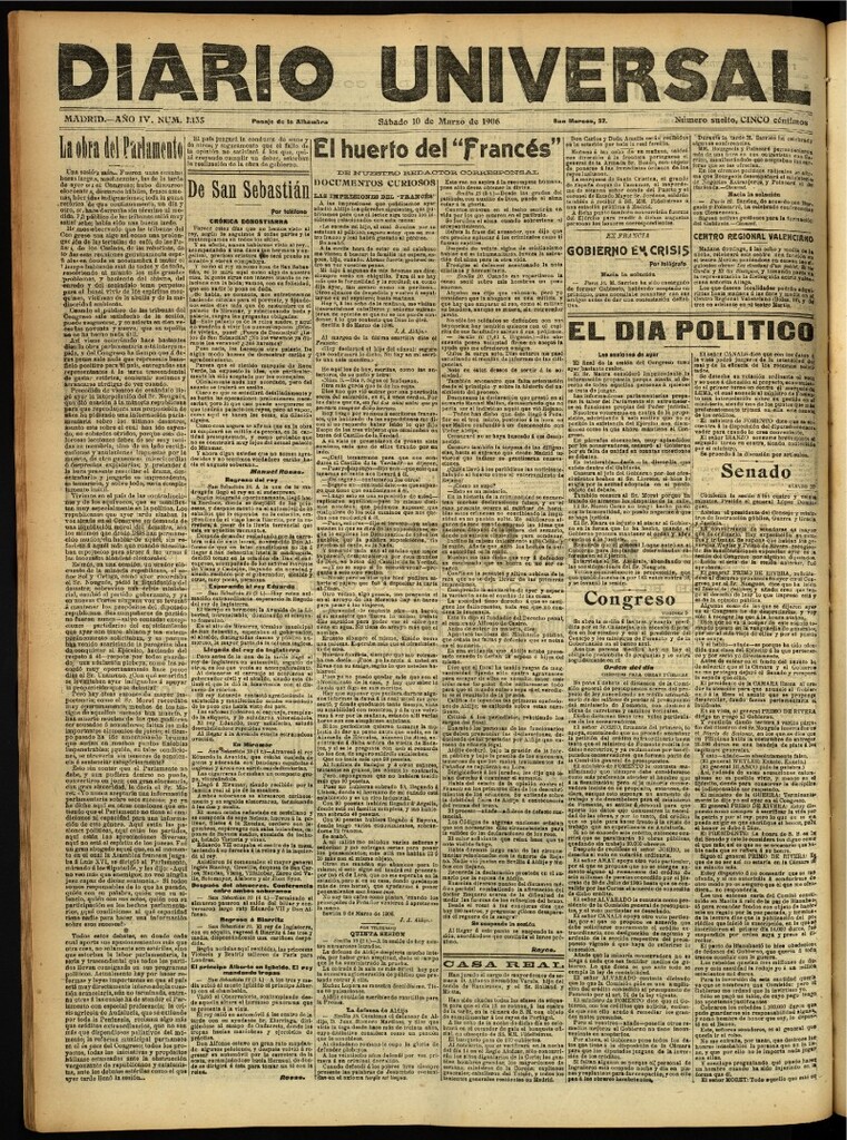 Miniatura de Diario Universal del 10 de marzo de 1906, edición de noche
