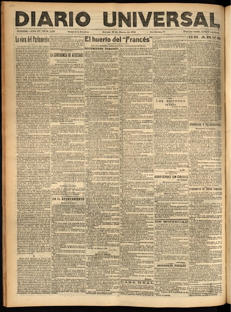 Miniatura de Diario Universal del 10 de marzo de 1906, edición de tarde