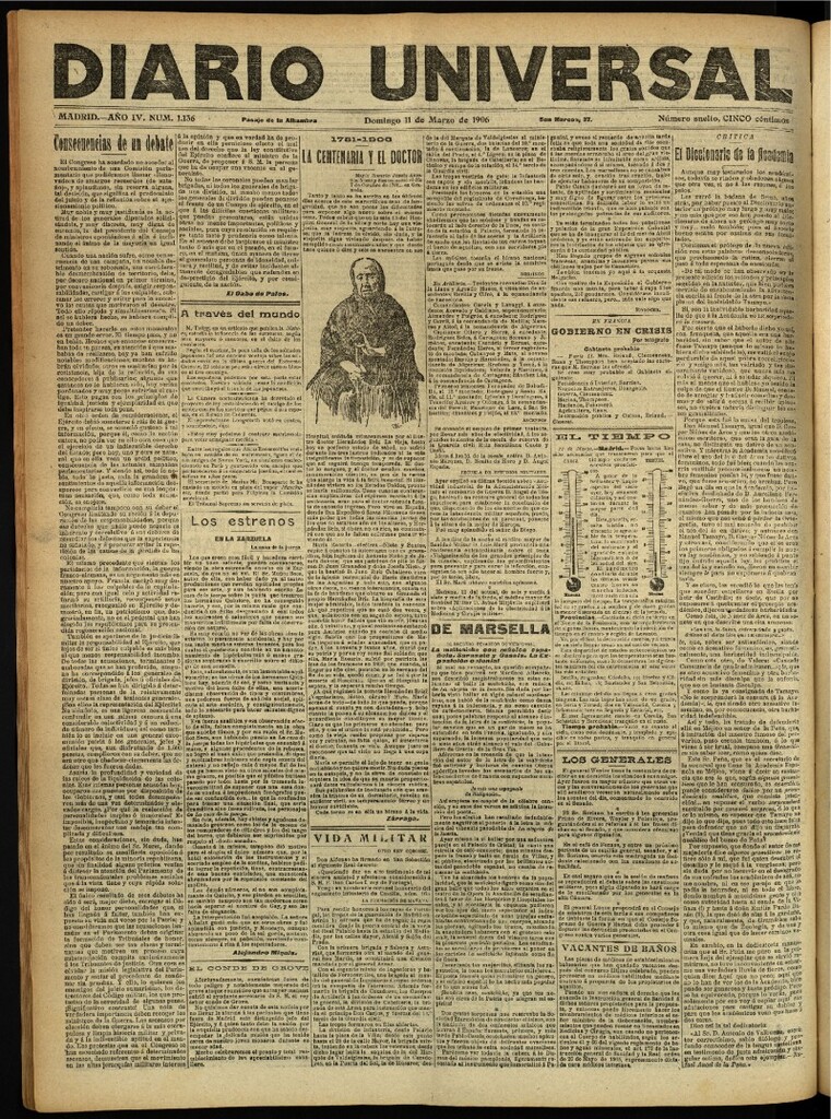 Miniatura de Diario Universal del 11 de marzo de 1906, edición de noche