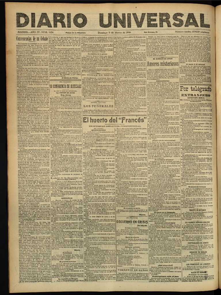 Miniatura de Diario Universal del 11 de marzo de 1906, edición de tarde