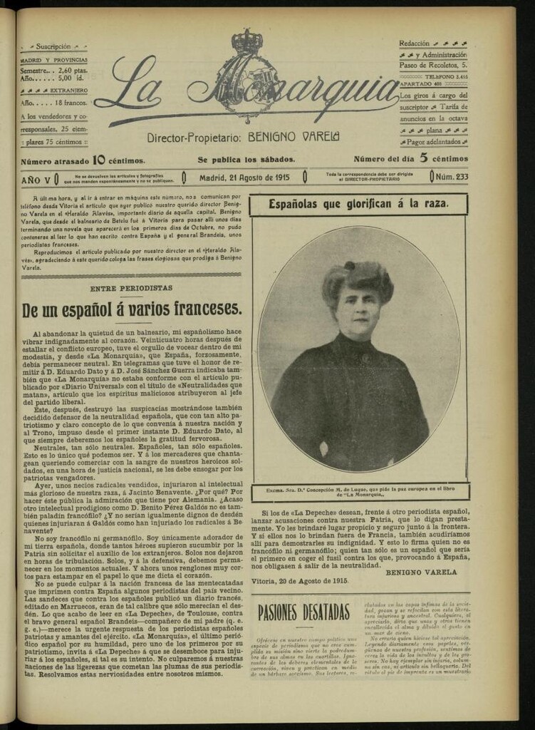 Miniatura de La Monarquía del 21 de agosto de 1915, nº 233