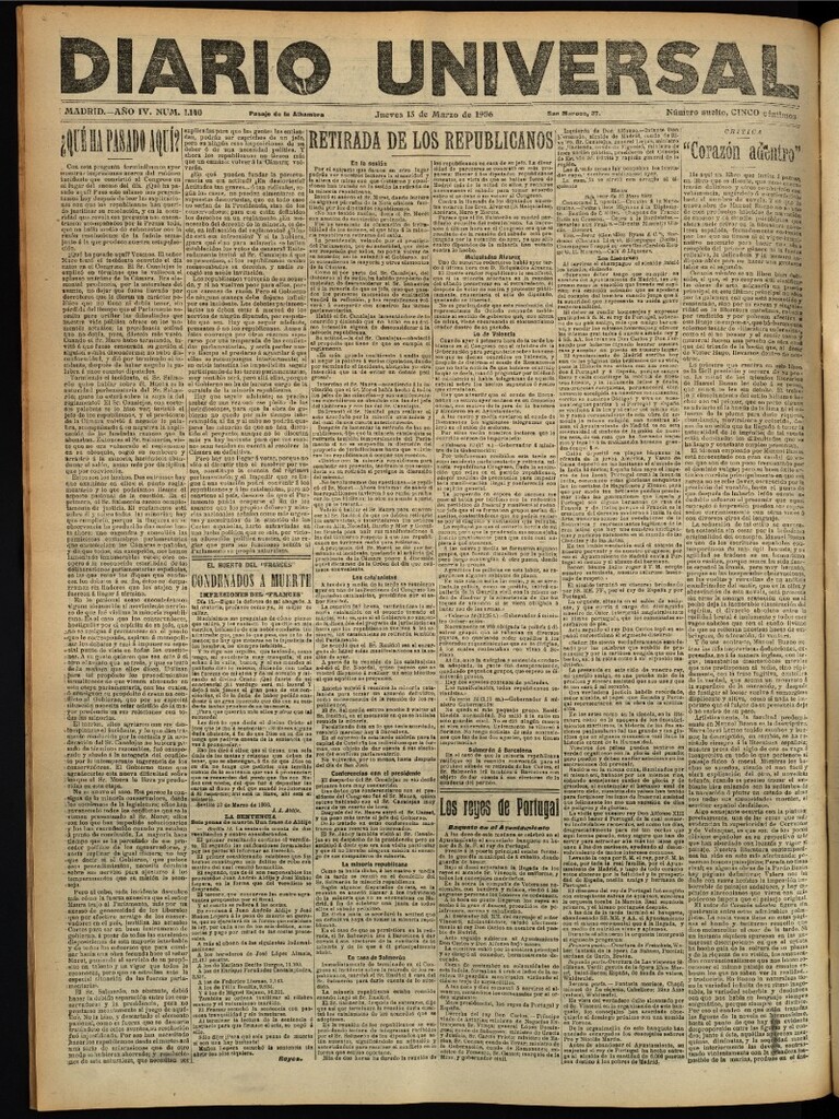 Miniatura de Diario Universal del 15 de marzo de 1906, edición de tarde