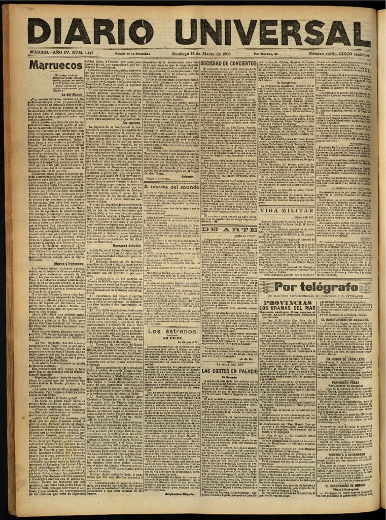 Miniatura de Diario Universal del 18 de marzo de 1906, edición de noche