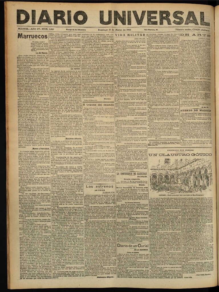 Miniatura de Diario Universal del 18 de marzo de 1906, edición de tarde