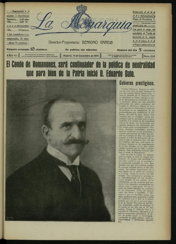 Miniatura de La Monarquía del 11 de diciembre de 1915, nº 249