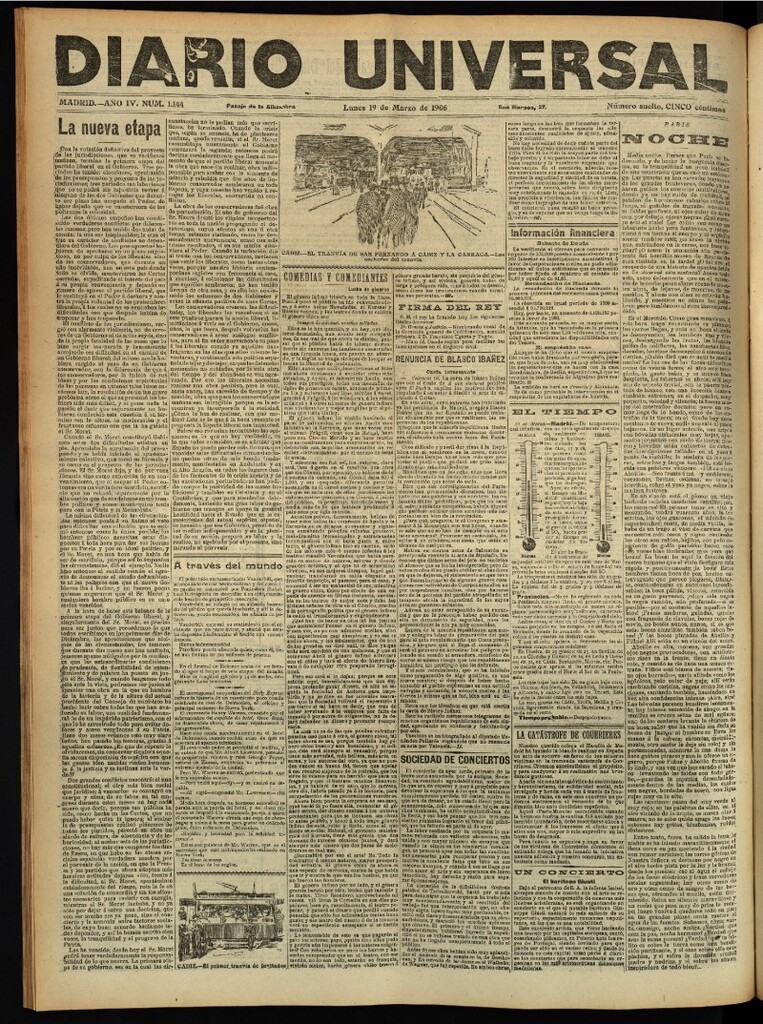 Miniatura de Diario Universal del 19 de marzo de 1906, edición de tarde