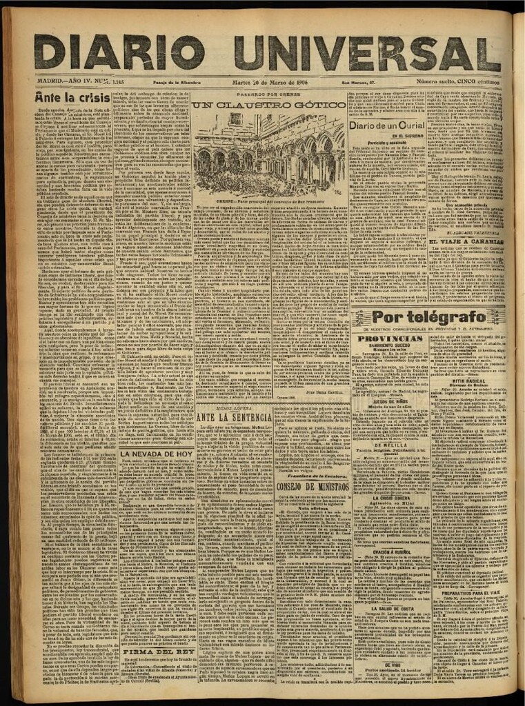 Miniatura de Diario Universal del 20 de marzo de 1906, edición de noche