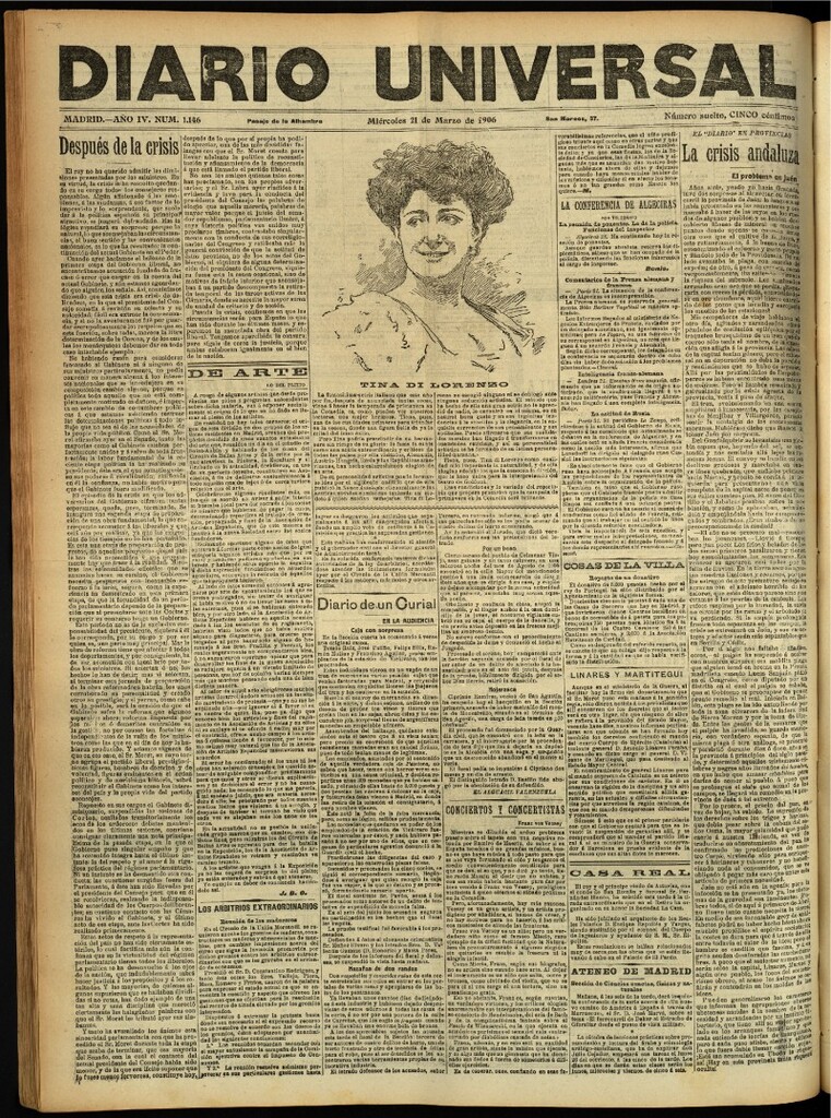 Miniatura de Diario Universal del 21 de marzo de 1906, edición de noche