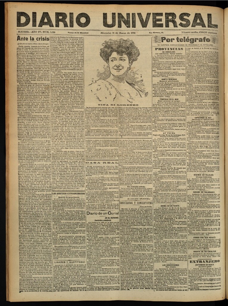 Miniatura de Diario Universal del 21 de marzo de 1906, edición de tarde
